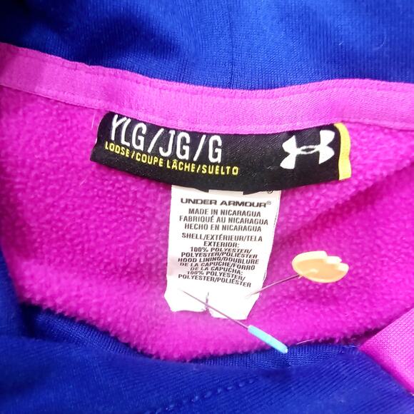 Under Armour Hoodie Youth Large Loose Fit Purple Blue Spell‎ Out Athleisure - Picture 7 of 11